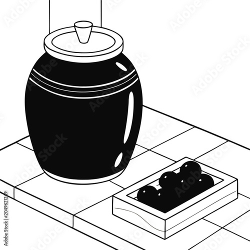 Minimalist Black Ceramic Jar Illustration