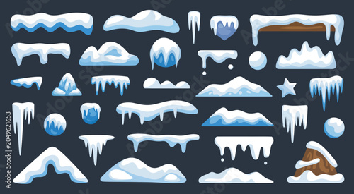 Photography ice stylized snow caps frozen platforms cartoon vector assets