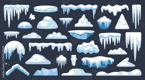 Foto ice snow mounds frozen ledges icicles vector set for backgrounds