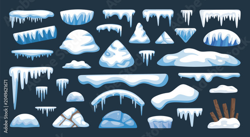 Canvas Print ice icicles snow platforms vector elements for winter game art