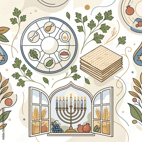 Canvas Print Traditional Jewish Holiday Symbols Displayed.