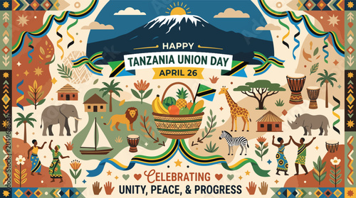 Tanzania Union Day Celebration Illustration.