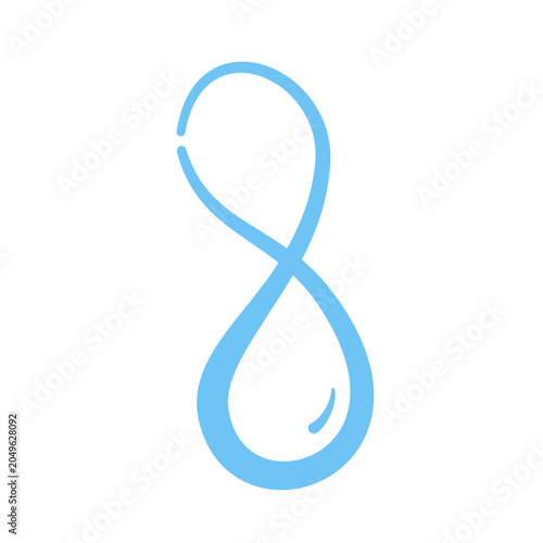 Minimal blue line forming an infinity-inspired water droplet, symbolizing endless water, sustainability, conservation, renewable resources, clean water, and circular environmental thinking.