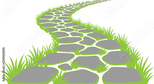 Foto Winding stone path in green grass, garden stone walkway vector illustration isol