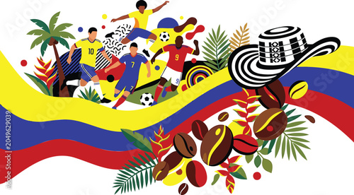 Colombia soccer players, coffee beans, and sombrero vueltiao msea set