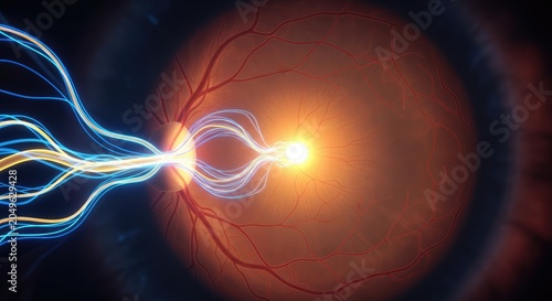 Close up of Human Eye With Blue Light Rays Illuminating Retina