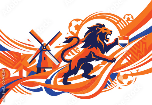 Netherlands football with roaring lion, windmill, and soccer balls msea set