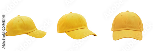 Quadro su tela Yellow Baseball Cap PNG Mockup Set - Three Multi-Angle Blank Yellow Cotton Dad H