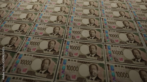 床にびっしりと敷かれた一万円札