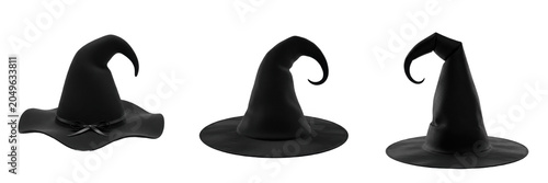 Valokuva Black Witch Hat PNG Set - Three Spooky Halloween Witch and Wizard Hats Silhouett