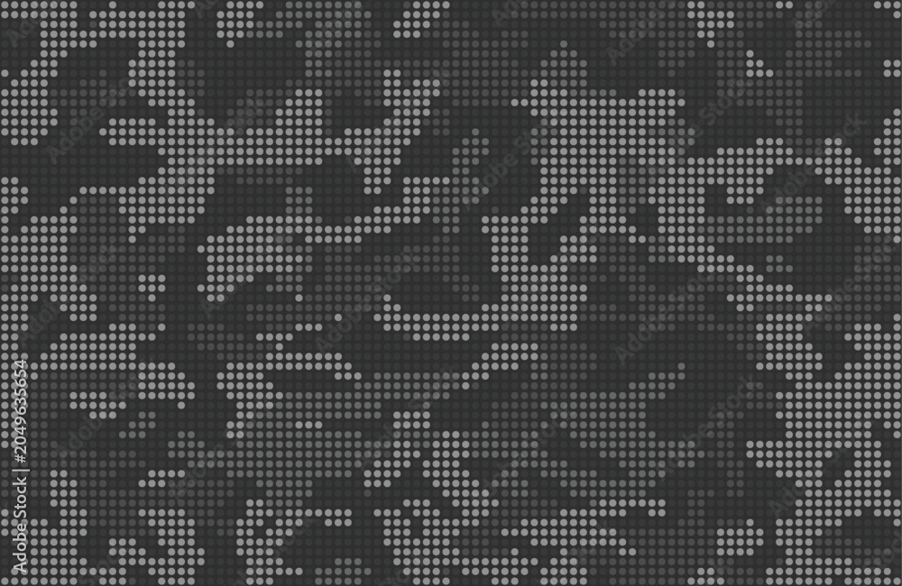 Fototapeta premium Fashionable digital dark camouflage seamless pattern. Urban camo halftone dots black texture. Vector background