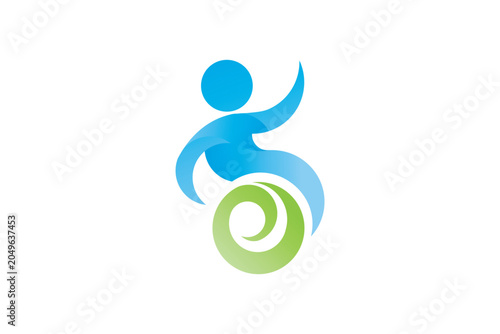 Celebrating Person Wheelchair Spiral Wheel Shape Abstract Vector Logo