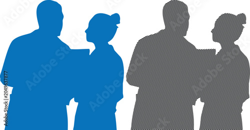 Medical teamwork vector illustration, doctors and nurses silhouettes in blue color and outlined in black, healthcare professionals.