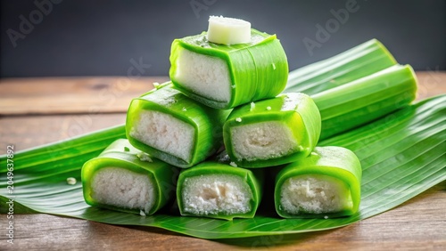 Dadar gulung dessert stacked sweet coconut filled pandan treats isolated background