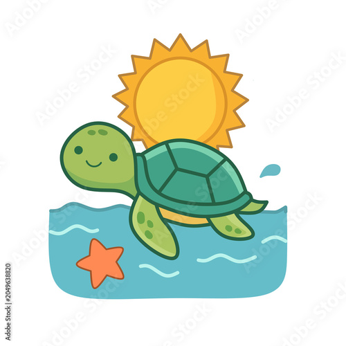turtle on the tropical beach PNG vector illustratoion 