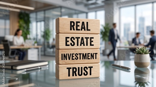 Real Estate Investment Trust Blocks Stacked in Modern Office Setting