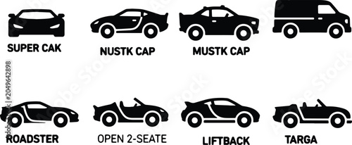 Bild auf Leinwand Diverse Car Silhouettes Collection: Supercar, Roadster, Van, Convertible Styles,
