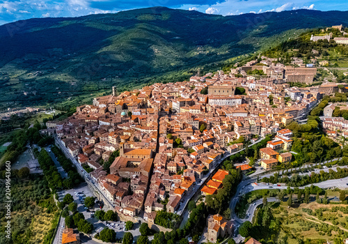 Tablou pe pânză Aerial view of Cortona, a town in the province of Arezzo, Tuscany, Italy