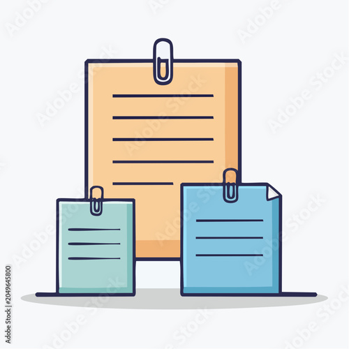 Flat design illustration of three sticky notes with paper clips