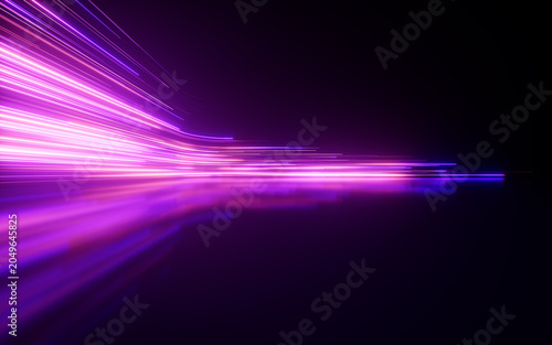 Flowing neon curve lines background, 3d rendering.