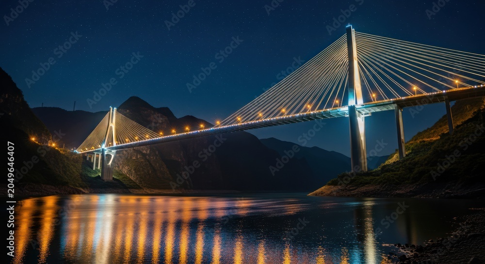 Obraz premium Cable Stayed Bridge Night.