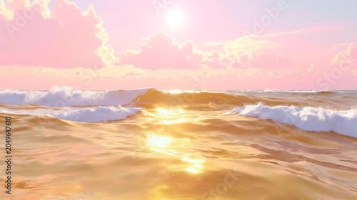 Beautiful ocean waves with the sun shining brightly in the sky above them