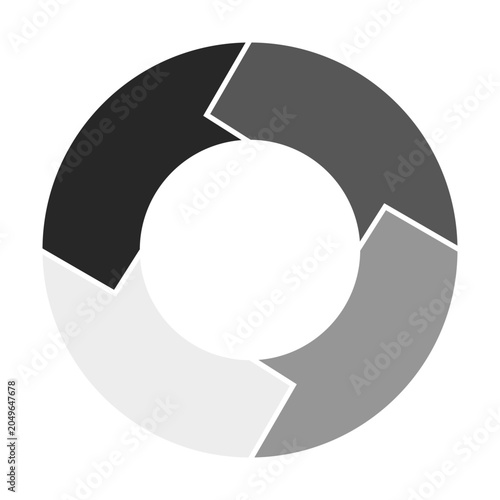 Monochrome circular arrow chart diagram isolated on white background. Minimal vector infographic loop with 4 options or steps for business process.