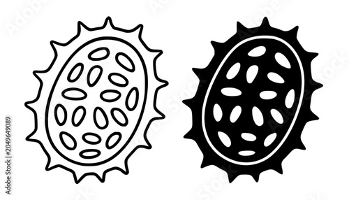 Bild auf Leinwand Horned melon illustration, minimalist outline and silhouette icon, transparent b