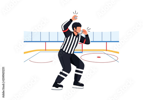 Photography Hockey Referee Making Penalty Call.