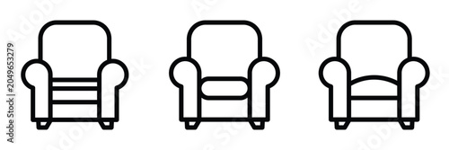 Armchair Line Icons Set – Modern Sofa and Lounge Chair Outline Vector Illustration, Furniture Symbol Collection with Editable Stroke for Interior Design and Home Decor Concepts
