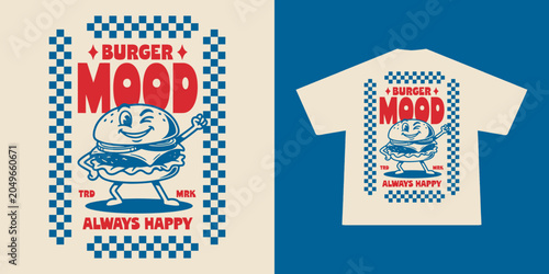 Funny cartoon character of burger Graphic Design for T shirt Street Wear and Urban Style