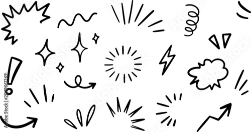 Tableau sur toile Hand drawn crayon style attention symbols and doodle emphasis marks collection w