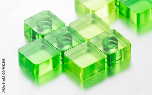 Obraz na plátne Abstract green cube geometries background, 3d rendering.