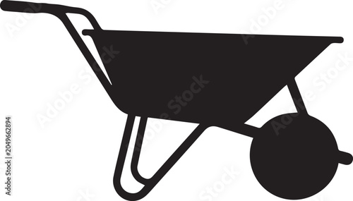 Obraz na plátně Black Wheelbarrow Silhouette Side View Garden Construction Tool Icon Vector
