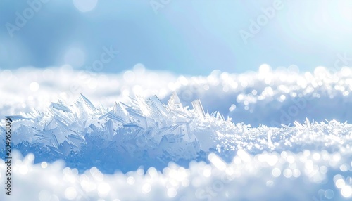 Winter close-up sharp, sparkling ice crystals on frozen ground