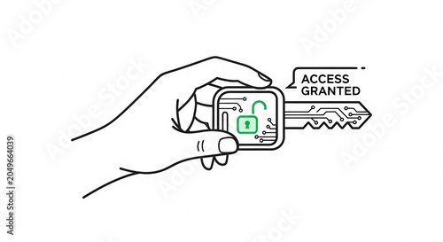 Hand Holding Digital Key With Access Granted Symbol.