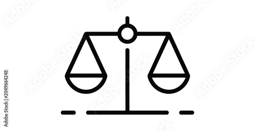 Foto Law Scale Icon, modern justice balance symbol vector illustration featuring clean outline design, isolated graphic ideal for legal services, courtroom themes, and law firm branding projects