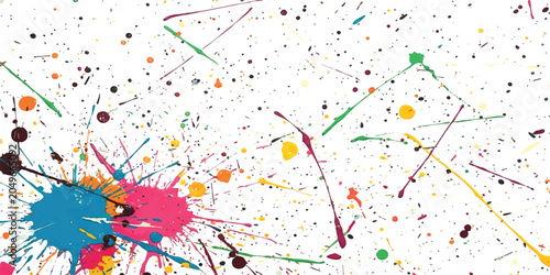 Принти на полотні Colorful paint splashes and ink drips on a bright surface