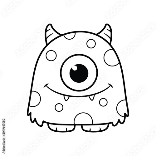 Tableau sur toile Cute one-eyed cartoon monster vector outline illustration for kids coloring book