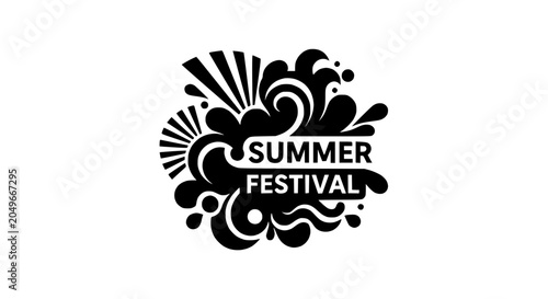 Summer Festival Logo - Energetic Abstract Design with Sun Rays and Swirls