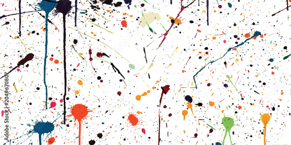 Fototapeta premium Colorful paint splatter texture with messy ink drops and splashes