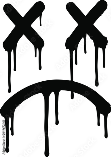 Dripping melting sad face emoticon with x eyes