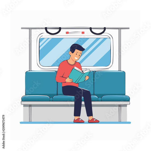 Man reading a book while sitting on a train