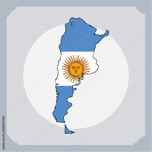 Map of Argentina with National Flag Colors and Sun Emblem