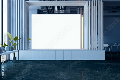 Large blank display banner mockup set in a modern interior with clean vertica...
