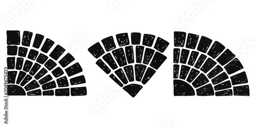 Schilderij op canvas Set of decorative fan shaped cobblestone pavement patterns in black ink style