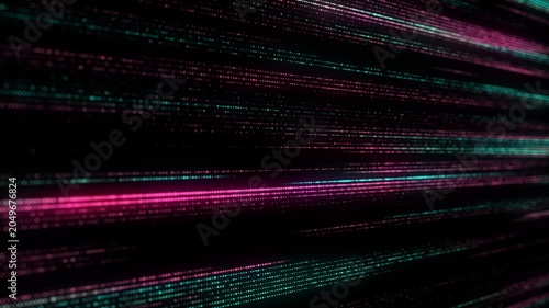 Abstract digital flow particles. Cyber network connection background. Big data visualization. Technology colors backdrop. 3d rendering.