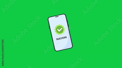 Mobile Payment Success Confirmation on Smartphone Loop Animation Green Screen