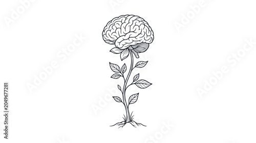 Brain Flower Line Art Illustration