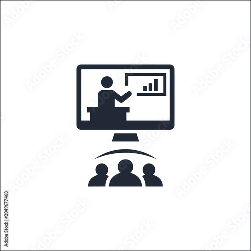 Online education seminar featuring virtual classroom with teacher and students.